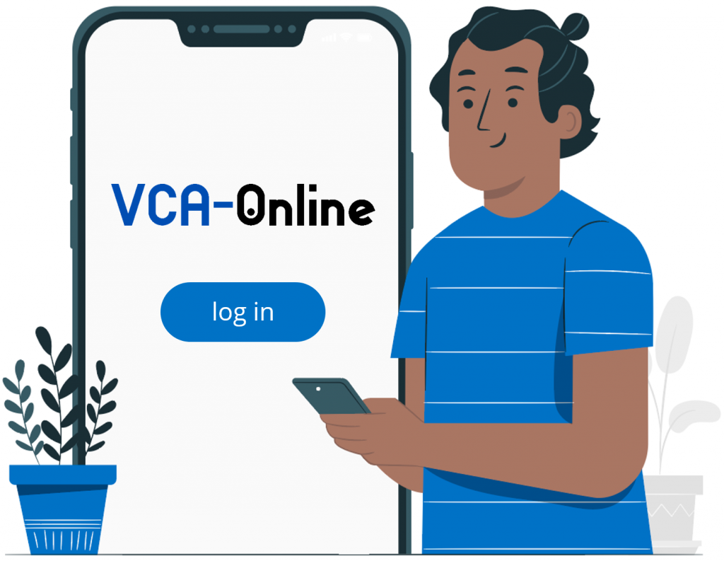 man holding phone login screen vca-online