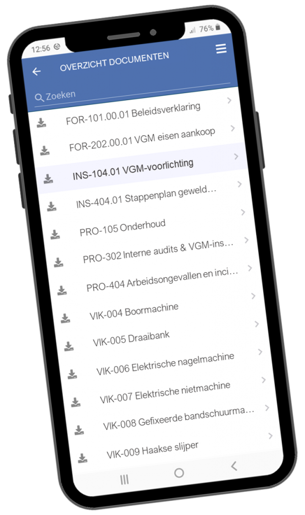 VCA-Online preview documentenoverzicht app smartphone