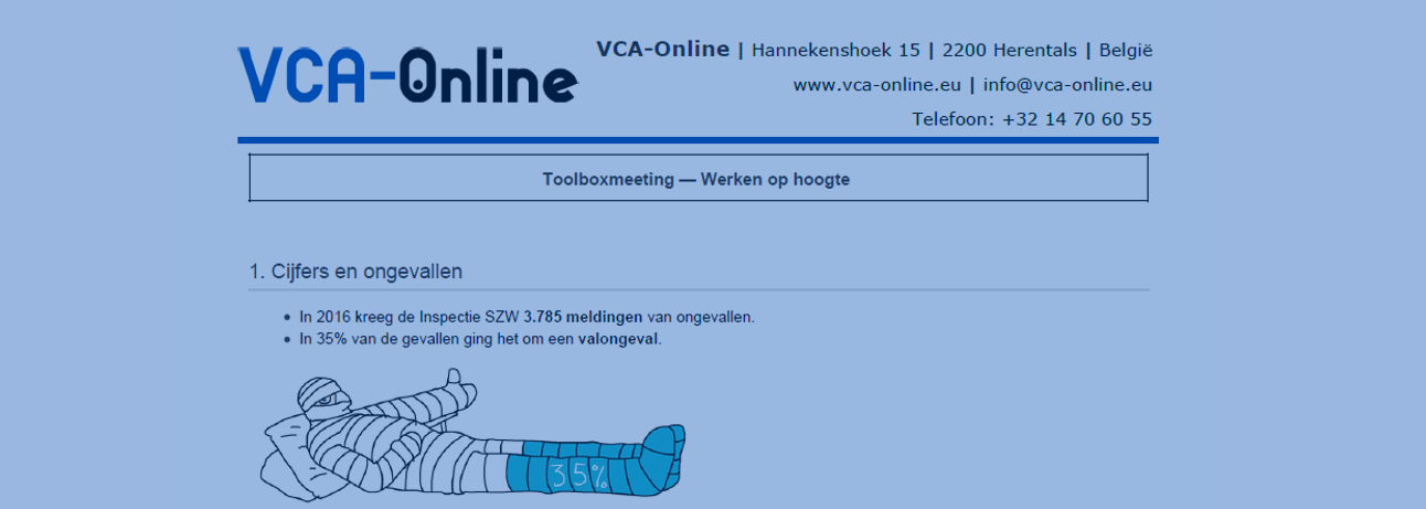 VCA-Online sample toolboxmeeting werken op hoogte