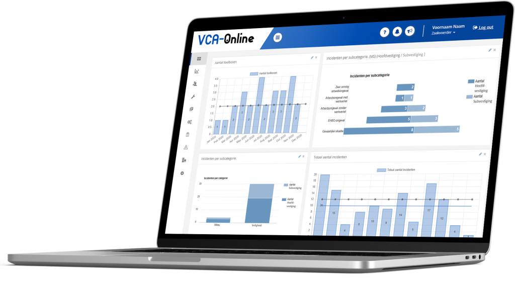 VCA-Online preview dashboard incidenten laptop