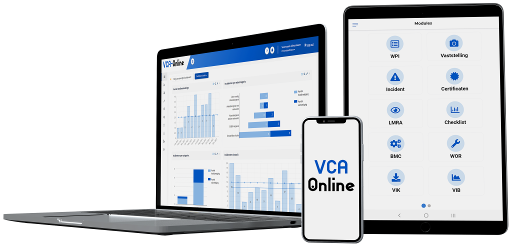 VCA-Online preview dashboard laptop homescreen tablet & smartphone